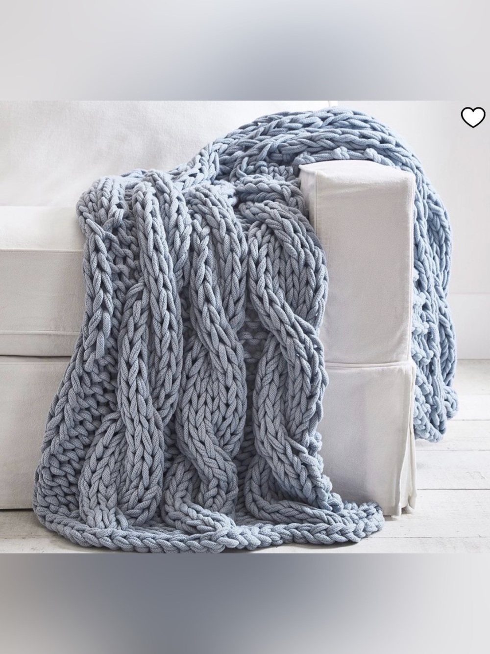 🆕NWT 🏡 POTTERY BARN - “Colossal Handknit Throw Blanket” 🏡 {44” x 56”} Chambray🆕